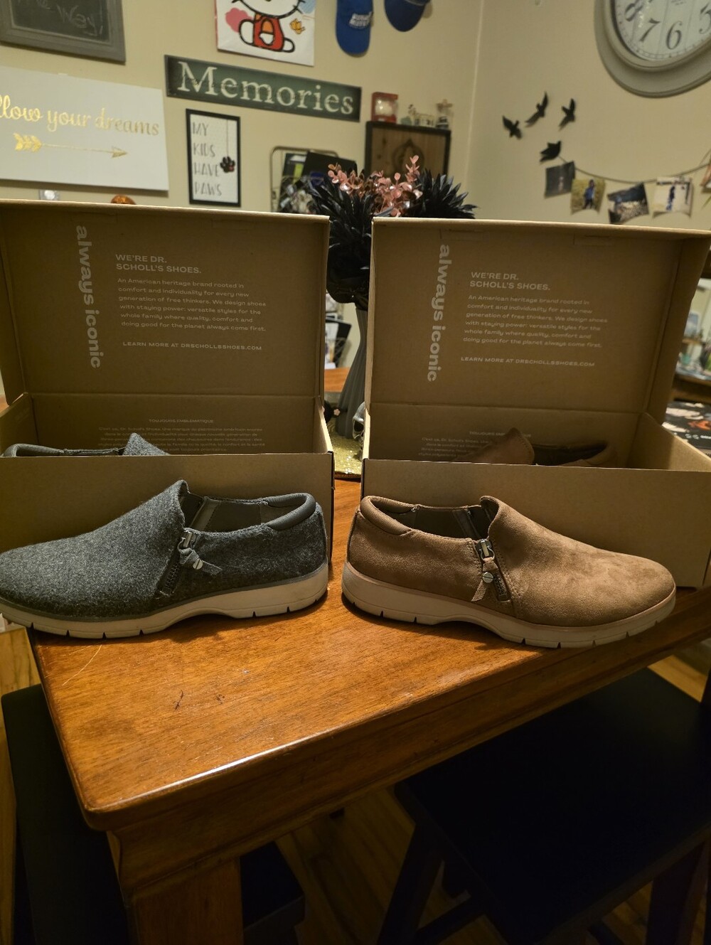 2 Pair!! Dr. Scholl's Women's Slip-On Boot/Sneakers in Gray and Brown W/ Zipper